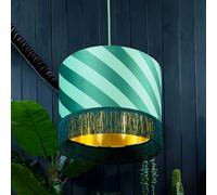 Love Frankie Apple Sours Helter Skelter Velvet Lampshades With Gold Foil Lining and Fringing - Table / Floor Lamp - 40cm diameter x 25cm height / 16" x 10"