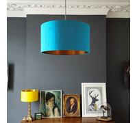 Love Frankie Aqua Indian Silk Handmade Lampshade Copper Foil Lining - 30cm Diameter x 30cm Height / (12" x 12")