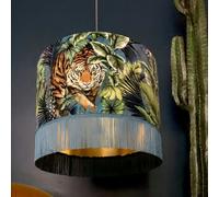 Love Frankie Big Cat Velvet Lampshade With Gold Lining and Fringing in Flint Blue - Ceiling Pendant / Arc Lamp - 30cm Diameter x 25cm Height (12" x 10")