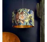 Love Frankie Big Cat Velvet Lampshade With Gold Lining In Flint Blue - Table / Floor Lamp - 30cm Diameter x 25cm Height (12" x 10")