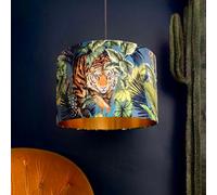 Love Frankie Big Cat Velvet Lampshade With Gold Lining In Flint Blue - Table / Floor Lamp - 40cm Diameter x 25cm Height (16" x 10")