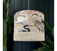 Love Frankie Bird Song Lampshade in Bone With Fringing - Ceiling Pendant / Arc Lamp - 30cm Diameter x 25cm Height (12" x 10")