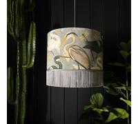 Love Frankie Bird Song Lampshade in Soft Grey With Grey Fringing - Table / Floor Lamp - 30cm Diameter x 25cm Height (12" x 10")