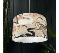 Love Frankie Bird Song Velvet Lampshade in Bone - 40cm Diameter x 25cm Height (16" x 10")
