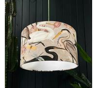 Love Frankie Bird Song Velvet Lampshade in Bone - Ceiling Pendant / Arc Lamp - 30cm Diameter x 25cm Height (12" x 10")
