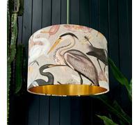 Love Frankie Bird Song Velvet Lampshade in Bone With Gold Lining - Table / Floor Lamp - 35cm Diameter x 25cm Height (14" x 10")