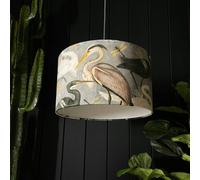 Love Frankie Bird Song Velvet Lampshade in Soft Grey - Table / Floor Lamp - 35cm Diameter x 25cm Height (14" x 10")