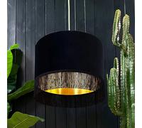 Love Frankie Black Velvet Lampshade With Gold Foil Lining and Fringing - Table / Floor Lamp - 70cm Diameter x 20cm Height / (27" x 8")