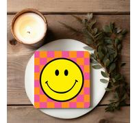 Love Frankie Checkmate Checkerboard Smiley Face Coasters - 6 Colours - Checkmate - Peach Fuzz - Checkmate - Peach Fuzz