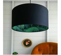 Love Frankie Cole and Son Palm Jungle Wallpaper Lampshade in Jet Black - Ceiling Pendant / Arc Lamp - 35cm Diameter x 20cm Height / (14" x 8")