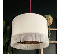 Love Frankie Crisp White Leopard Print Silhouette Lampshade with White Fringing - Ceiling Pendant / Arc Lamp - 50cm diameter x 30cm height (20" x 12")
