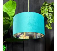 Love Frankie Emerald Enchanted Wood Silhouette Lampshade in Jade Green Velvet - Ceiling Pendant / Arc Lamp - 40cm diameter x 25cm height / 16 x 10