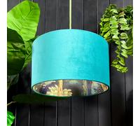 Love Frankie Emerald Enchanted Wood Silhouette Lampshade in Jade Green Velvet - Ceiling Pendant / Arc Lamp - 30cm diameter x 25cm height / 12 x 10