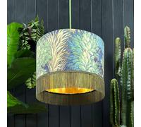 Love Frankie Emerald Enchanted Wood Velvet Lampshade With Gold Lining and Fringing - 40cm diameter x 25cm height / 16 x 10
