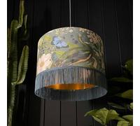 Love Frankie Emerald Mythical Plumes Lampshade With Gold Lining and Fringing - Table / Floor Lamp - 30cm Diameter x 25cm Height (12" x 10")