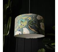 Love Frankie Emerald Mythical Plumes Velvet Lampshade - Table / Floor Lamp - 35cm Diameter x 25cm Height (14" x 10")