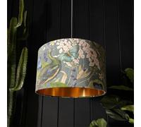 Love Frankie Emerald Mythical Plumes Velvet Lampshade With Gold Lining - Table / Floor Lamp - 40cm Diameter x 25cm Height (16" x 10")