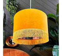 Love Frankie Fire Cracker Midnight Garden Silhouette Lampshade in Butterscotch Velvet & Fringing - Ceiling Pendant / Arc Lamp - 45cm diameter x 25cm Height (18″ x 10″)