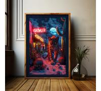 Love Frankie Growler Leopard Art Print - Framing Options Available - Walnut - A2 - Framed Print