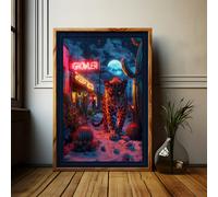 Love Frankie Growler Leopard Art Print - Framing Options Available - Walnut - A4 - Framed Print