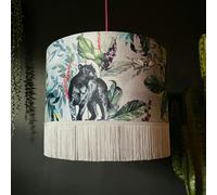 Love Frankie Handmade Fringed Velvet Lampshade in Dust - Table / Floor Lamp - 35cm diameter x 25cm Height (14" x 10")
