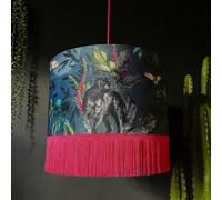 Love Frankie Handmade Fringed Velvet Lampshade in Smoke - Table / Floor Lamp - 35cm diameter x 25cm Height (14" x 10")