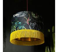 Love Frankie Handmade Fringed Velvet Lampshade with Gold Lining in Carbon - Table / Floor Lamp - 30cm diameter x 25cm Height (12" x 10")