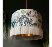 Love Frankie Handmade Fringed Velvet Lampshade with Gold Lining in Dust - Ceiling Pendant / Arc Lamp - 30cm diameter x 25cm Height (12" x 10")
