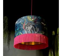 Love Frankie Handmade Fringed Velvet Lampshade with Gold Lining in Smoke - Ceiling Pendant / Arc Lamp - 35cm diameter x 25cm Height (14" x 10")