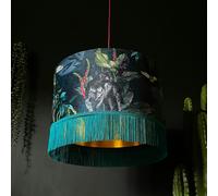 Love Frankie Handmade Fringed Velvet Lampshade with Gold Lining in Twilight - Ceiling Pendant / Arc Lamp - 25cm diameter x 25cm Height (10" x 10")
