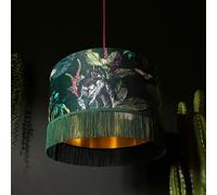 Love Frankie Handmade Fringed Velvet Lampshade with Gold Lining in Wild Wood - Table / Floor Lamp - 35cm diameter x 25cm Height (14" x 10")