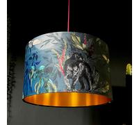 Love Frankie Handmade Velvet Lampshade with Gold Lining in Smoke - Ceiling Pendant / Arc Lamp - 30cm diameter x 25cm Height (12" x 10")