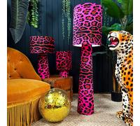 Love Frankie Handmade Velvet Portable Lamps in Pink Neon Leopard - Midi - 52cm Height - Plug in Flex Cable