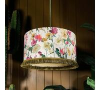 Love Frankie Hazy Meadow Fringed Linen lampshade in Salt with Lemon Lining - Table / Floor Lamp - 40cm diameter x 20cm Height (16" x 8")