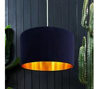 Love Frankie Indigo Velvet Lampshade With Gold Foil Lining - 45cm Diameter x 25cm Height / (18" x 10")
