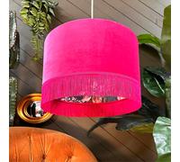 Love Frankie Jam Tart Midnight Garden Silhouette Lampshade in Raspberry Velvet & Fringing - Ceiling Pendant / Arc Lamp - 25cm diameter x 25cm Height (10" x 10")