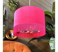 Love Frankie Jam Tart Midnight Garden Silhouette Lampshade in Raspberry Velvet & Fringing - Table / Floor Lamp - 35cm diameter x 25cm Height (14" x 10")
