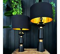 Love Frankie Jet Black Cotton Lampshade with Gold Foil Lining - 70cm Diameter x 30cm Height / (27" x 12")
