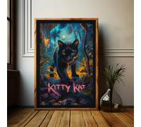 Love Frankie Kitty Kat Panther Art Print - Framing Options Available - Walnut - A0 - Floating Canvas