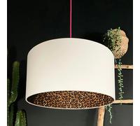 Love Frankie Leopard Print Silhouette Lampshade in Crisp White Cotton - Ceiling Pendant / Arc Lamp - 40cm Diameter x 23cm Height / (16" x 9")
