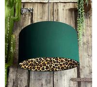 Love Frankie Leopard Print Silhouette Lampshade in Hunter Green Cotton - Ceiling Pendant / Arc Lamp - 35cm Diameter x 20cm Height / (14" x 8")