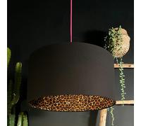 Love Frankie Leopard Print Silhouette Lampshade in Jet Black Cotton - Ceiling Pendant / Arc Lamp - 30cm Diameter x 20cm Height / (12" x 8")