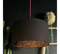 Love Frankie Leopard Print Silhouette Lampshade in Jet Black Cotton - Ceiling Pendant / Arc Lamp - 60cm Diameter x 20cm Height / (24" x 8")