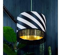 Love Frankie Liquorice Helter Skelter Velvet Lampshades With Gold Foil Lining and Fringing - Ceiling Pendant / Arc Lamp - 45cm diameter x 25cm height / 18" x 10"