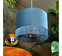 Love Frankie Nightshade Midnight Garden Silhouette Lampshade in Flint Velvet & Fringing - Ceiling Pendant / Arc Lamp - 40cm diameter x 25cm Height (16" x 10")