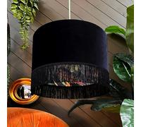 Love Frankie Onyx Botanical Garden Silhouette Lampshade in Black Velvet & Fringing - Ceiling Pendant / Arc Lamp - 40cm diameter x 25cm Height (16" x 10")
