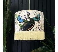 Love Frankie Parchment Mythical Plumes Velvet Lampshade With Fringing - Ceiling Pendant / Arc Lamp - 35cm Diameter x 25cm Height (14" x 10")