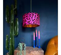 Love Frankie Pink Neon Leopard Print Velvet Lampshade with Gold Lining - Ceiling Pendant / Arc Lamp - 50cm diameter x 30cm height (20" x 12")