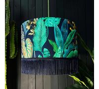 Love Frankie Rainforest Velvet Lampshade With Indigo Fringing - Ceiling Pendant / Arc Lamp - 35cm Diameter x 25cm Height (14" x 10")