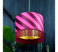 Love Frankie Raspberry Ripple Helter Skelter Velvet Lampshades With Gold Foil Lining and Fringing - Ceiling Pendant / Arc Lamp - 50cm diameter x 25cm height / 20" x 10"